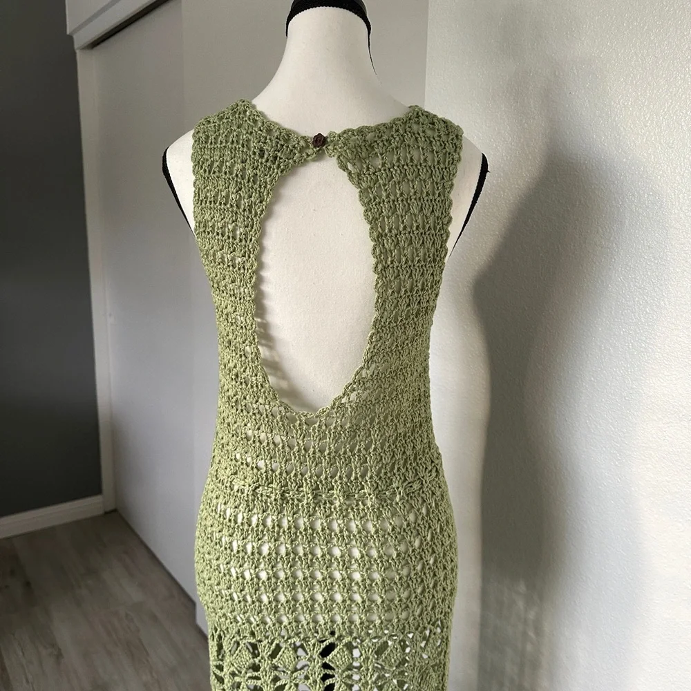 Lulu's Endless Waves Sage Green Crochet Fringe Midi Swim Cover-Up - Picture 8 of 11